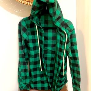 Flannel hooded shirt